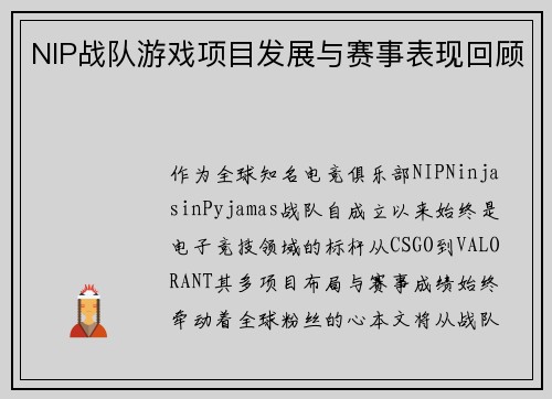 NIP战队游戏项目发展与赛事表现回顾